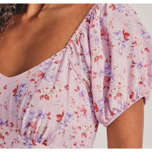 LoveShackFancy 6 Angie $595 SILK Milkmaid Midi Dress Puff Shoulder Floral Pink - Picture 6 of 15